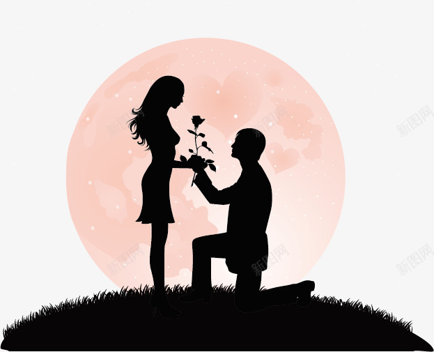 月亮下的爱情png免抠素材_新图网 https://ixintu.com 人物剪影 夜晚 情人节素材 情侣 月亮 求婚 浪漫