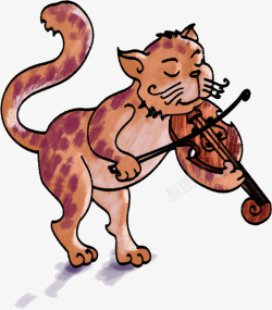卡通弹小提琴的小猫素材