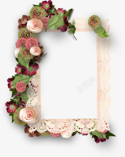 彩色叶子玫瑰花边框花叶装饰相框高清图片