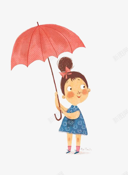 拿着雨伞的女孩png免抠素材_新图网 https://ixintu.com 儿童 卡通 可爱 手绘 插画 红色 雨伞