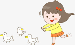 行走的鸭子追鸭子的女孩高清图片