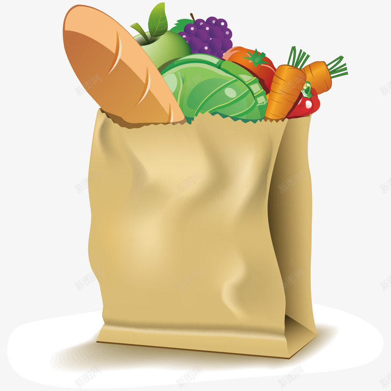 装满的购物纸袋矢量图ai免抠素材_新图网 https://ixintu.com 环保 纸袋 蔬菜 购物 面包 矢量图