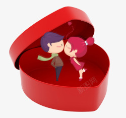 314白色情人节卡通礼盒亲吻情侣素材