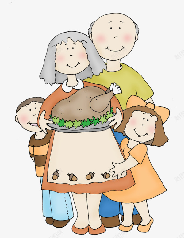 卡通一家人烤火鸡插图png免抠素材_新图网 https://ixintu.com 一家人 卡通手绘 家庭 插图 烤火鸡
