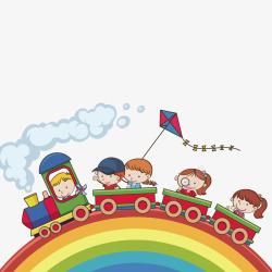 彩虹上的彩虹上的小火车矢量图高清图片