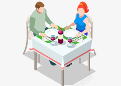 餐饮扁平化人物餐桌家庭矢量图素材