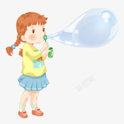 泡泡手绘玩吹泡泡的女孩高清图片