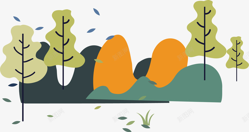 手绘小清新风景插画图案矢量图ai免抠素材_新图网 https://ixintu.com 卡通插画 小清新 山水 手绘插画 插画 插画装饰 树木 风景 矢量图