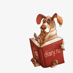 拟人插画看书的小狗高清图片