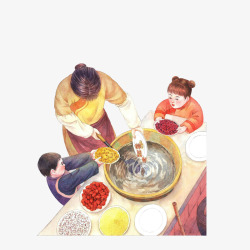 帮忙的小孩帮妈妈一起煮腊八粥的小孩高清图片