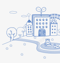手绘线描学校素材