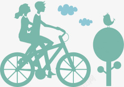 年轻的男孩甜蜜情侣骑自行车高清图片
