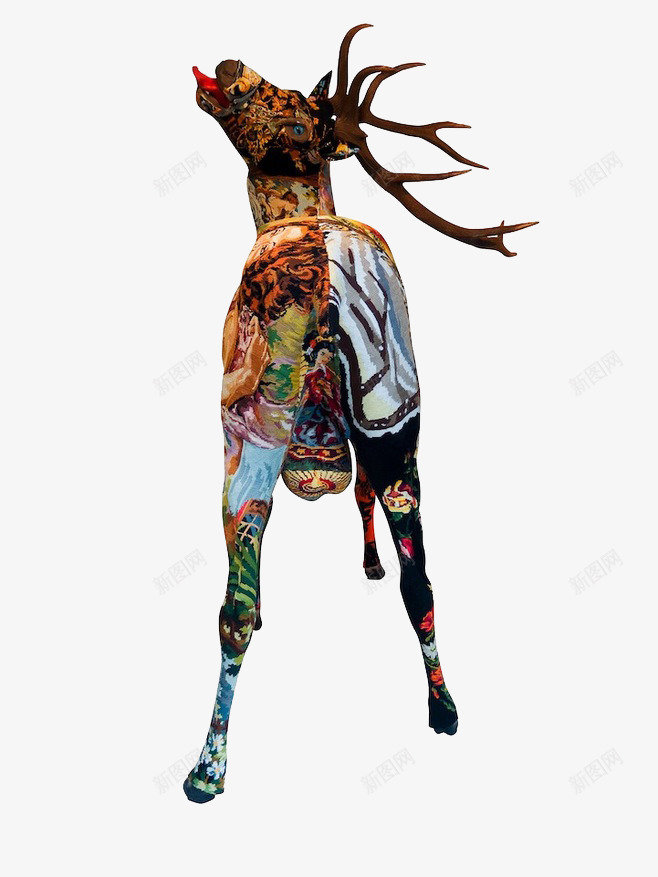 木雕彩色麋鹿png免抠素材_新图网 https://ixintu.com 动物 动物木雕 彩绘 森林动物 麋鹿