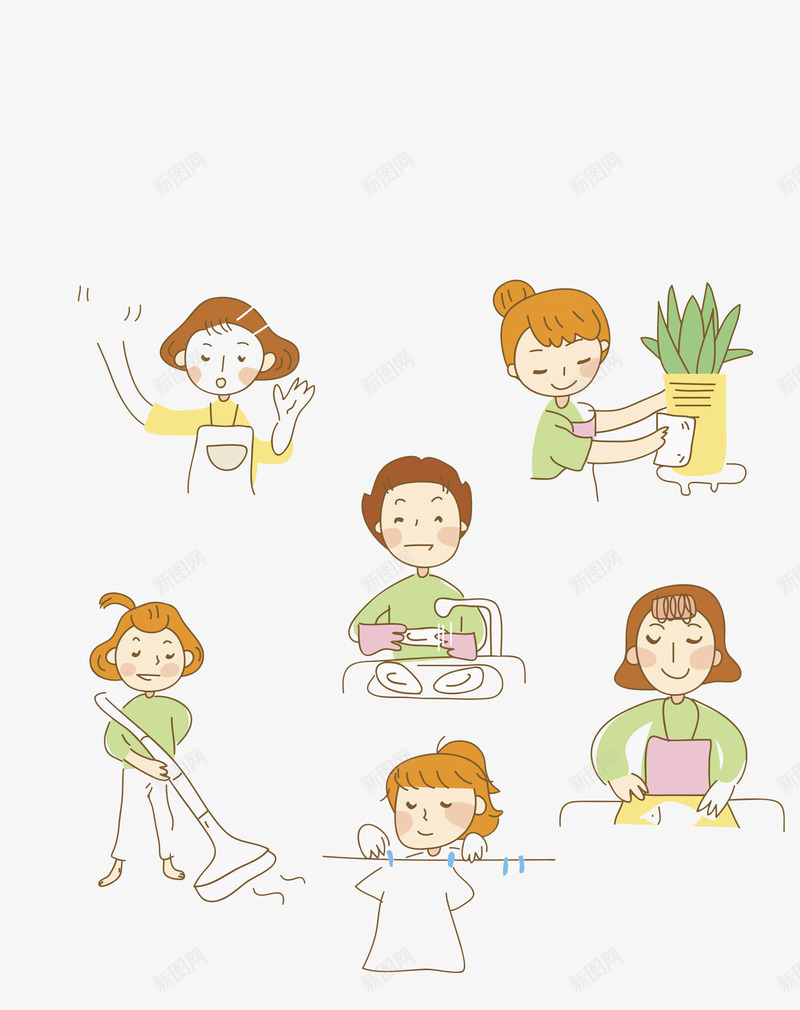 家庭主妇png免抠素材_新图网 https://ixintu.com 卡通人物 卡通手绘 家庭主妇 水彩画 装饰图案