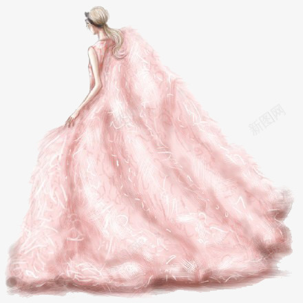 模特png免抠素材_新图网 https://ixintu.com 女装 手绘插画 时装 服装设计 皮草 粉色