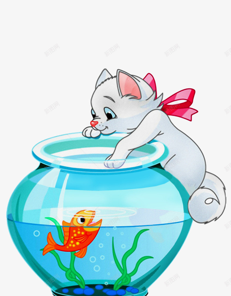 小猫捞鱼png免抠素材_新图网 https://ixintu.com 动物 卡通 小猫 小猫捞鱼 猫咪