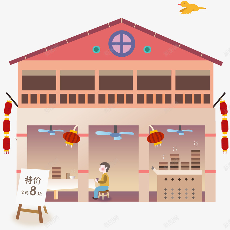 新春装饰饭店扁平插画矢量图ai免抠素材_新图网 https://ixintu.com 扁平 插画 新春佳节 装饰图案 过年 餐馆 饭店 矢量图