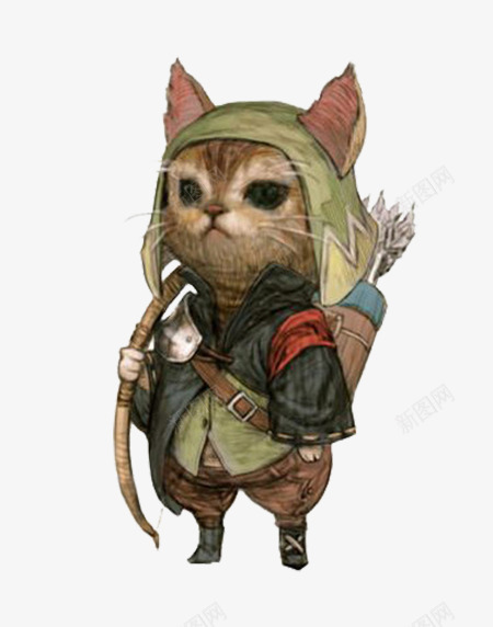 卡通猎人小猫png免抠素材_新图网 https://ixintu.com 小猫 弓箭 狩猎 猎人