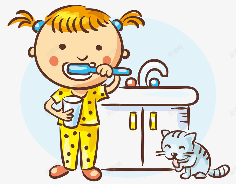 刷牙的小女孩png免抠素材_新图网 https://ixintu.com 刷牙 小女孩 洗漱 猫咪
