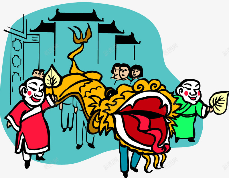 舞狮子png免抠素材_新图网 https://ixintu.com 插画 舞狮 节日庆典