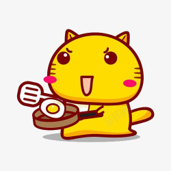 卡通小猫下厨煎蛋素材
