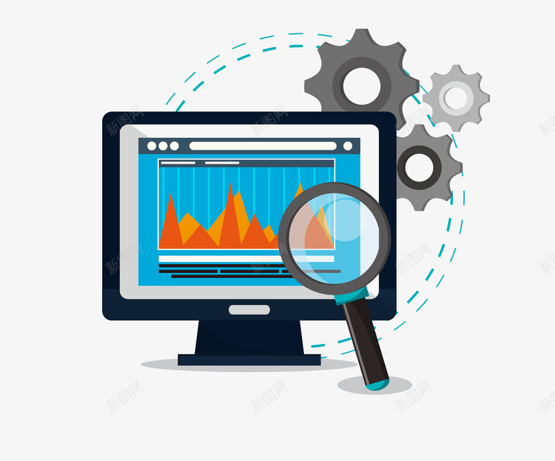 卡通扁平化电脑计算矢量图eps免抠素材_新图网 https://ixintu.com 卡通电脑计算 扁平化电脑计算 放大镜 电脑计算 电脑计算png 矢量电脑计算 齿轮 矢量图