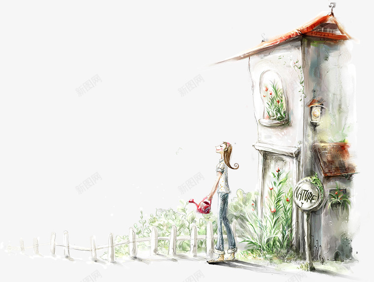 手绘小女孩与建筑png免抠素材_新图网 https://ixintu.com 卡通小房子 小房子 建筑 房屋 手绘人物 手绘女孩