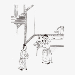 生活百趣中国古人物线稿插画矢量图高清图片