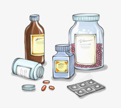 医疗条件药瓶药丸手绘插画高清图片