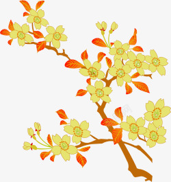 手绘秋季花朵树枝素材