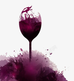 插画红酒杯水彩风格喷洒的红酒高清图片