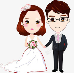 卡通婚礼指示牌新婚夫妇卡通插画高清图片