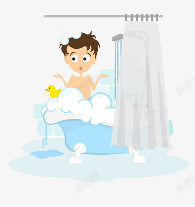 卡通小男孩在洗澡png免抠素材_新图网 https://ixintu.com 泡沫 蓝色 隔离