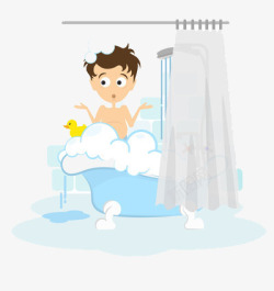 卡通小男孩在洗澡素材