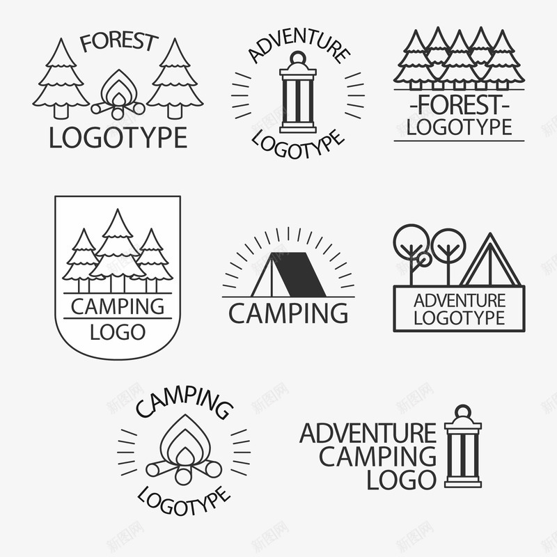 创意森林野营标志png免抠素材_新图网 https://ixintu.com 创意 手绘 标签 森林野营标志 黑色