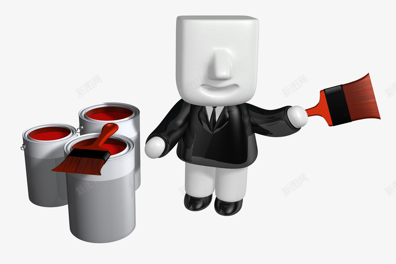 3D刷油漆小人png免抠素材_新图网 https://ixintu.com 3D人物 3D小人 3D小人刷漆桶油漆刷3D人物 刷漆桶 油漆刷