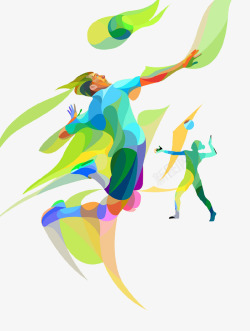 彩色抽象人物插画彩色创意排球体育插画高清图片