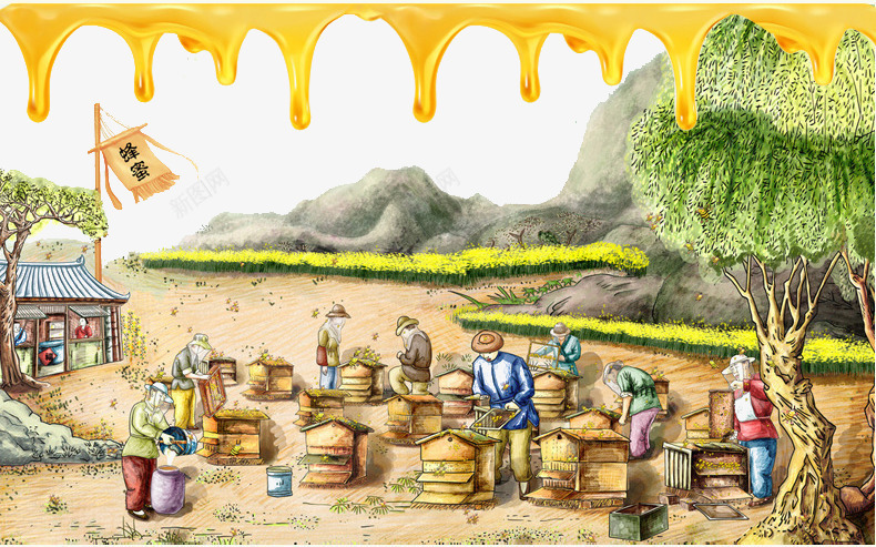手绘插画png免抠素材_新图网 https://ixintu.com 农民劳作 制作蜂蜜 劳作的人物 劳动 卡通人物 手绘 插画 蜂蜜