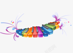 炫丽彩色卡通钢琴键盘飞舞的彩色钢琴键盘高清图片
