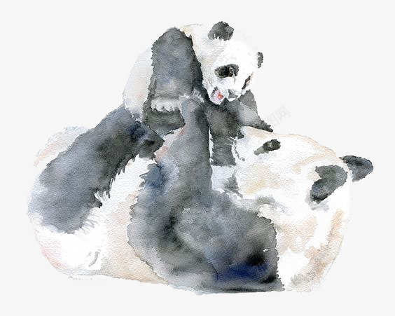 熊猫png免抠素材_新图网 https://ixintu.com 动物 卡通 妈妈和儿子手绘 手绘 插画 文艺 母子 水彩 清新 熊猫