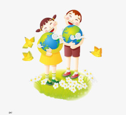欢乐和谐中国年快乐儿童插画环保低碳抱着高清图片