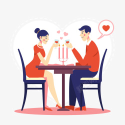 吃饭啦浪漫情人节情侣约会插画高清图片