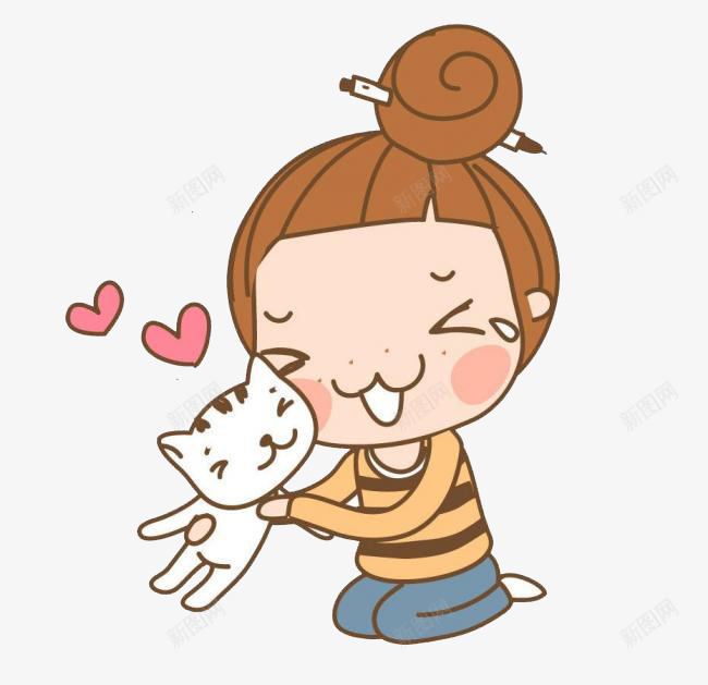 抱猫咪的小女孩png免抠素材_新图网 https://ixintu.com 卡通 小女孩 手绘 猫咪