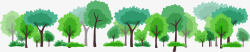 一排绿树绿色手绘树林高清图片