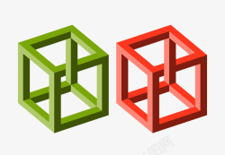三维方框红色和绿色立方体方框高清图片