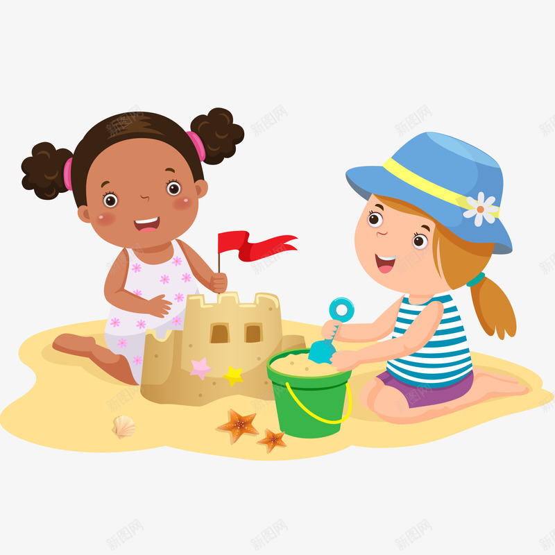 两个小女孩堆沙堡插画矢量图ai免抠素材_新图网 https://ixintu.com 两个小女孩堆沙堡插画 六一儿童节 堆沙堡 度假 沙滩 海边 玩沙子 玩耍 矢量图
