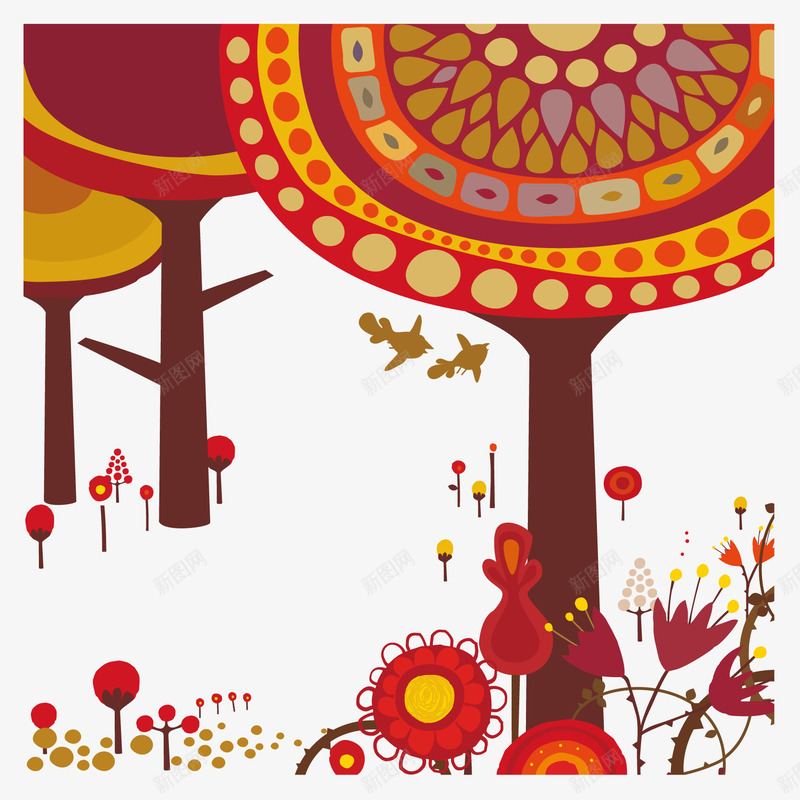 彩色的森林装饰图案png免抠素材_新图网 https://ixintu.com 树木 森林 民族装饰 花朵 装饰图案