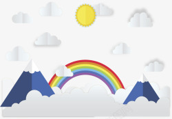 日初出高耸入云的山顶彩虹矢量图高清图片