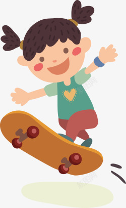 手绘冰饮滑板女孩插画高清图片