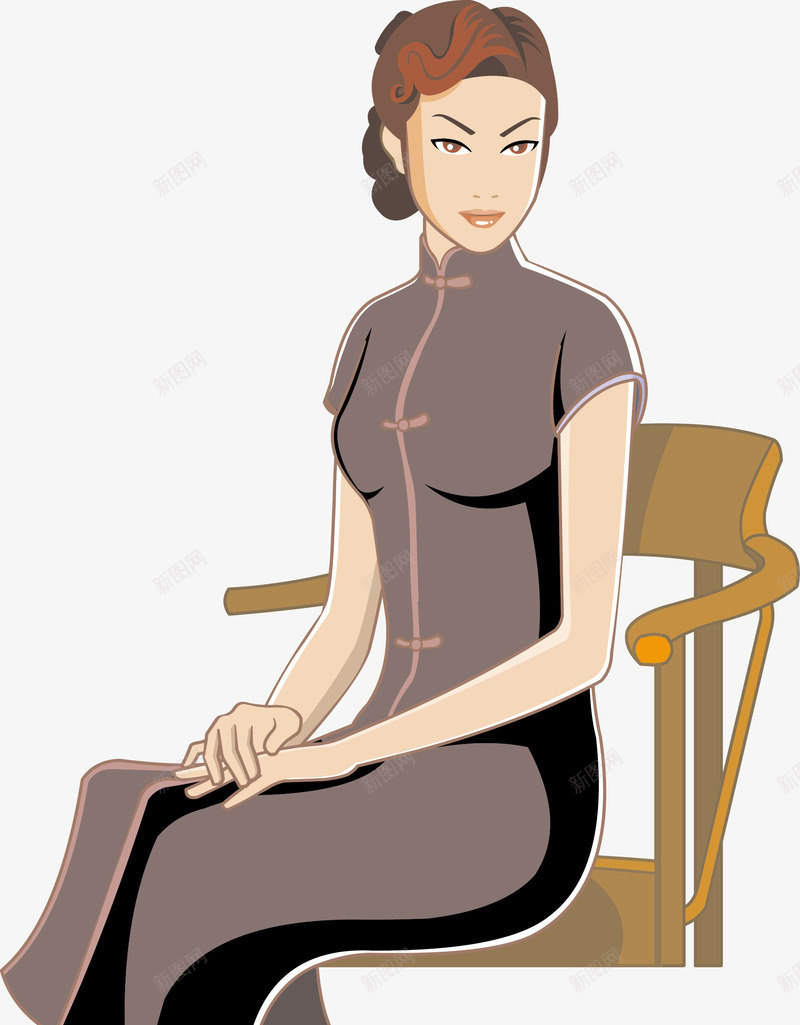 对襟装东方时尚女性png免抠素材_新图网 https://ixintu.com 东方女 对襟服 时尚女性 椅子 矢量对襟装东方时尚女性